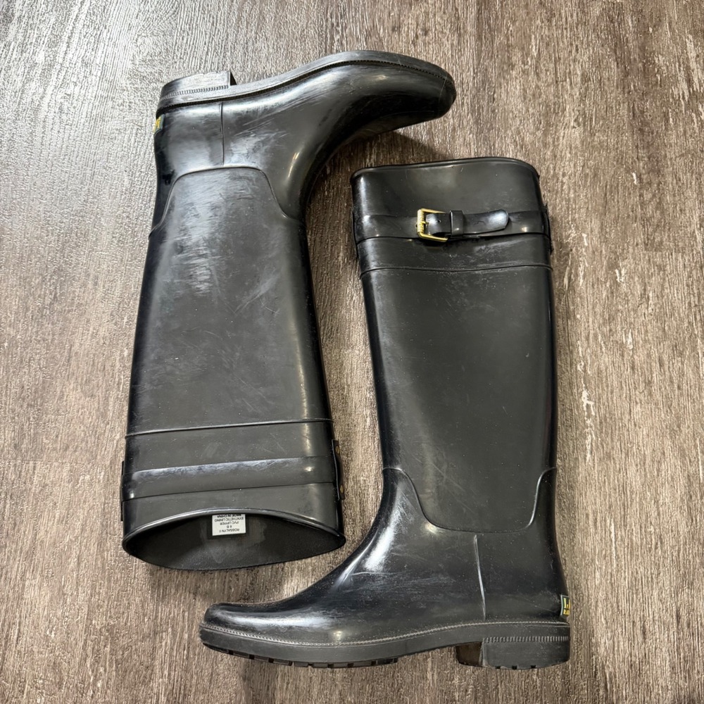 Lauren Ralph Lauren Rossalyn II Rain Boots Womens 8 Black PVC Buckle Knee High - Picture 3 of 7